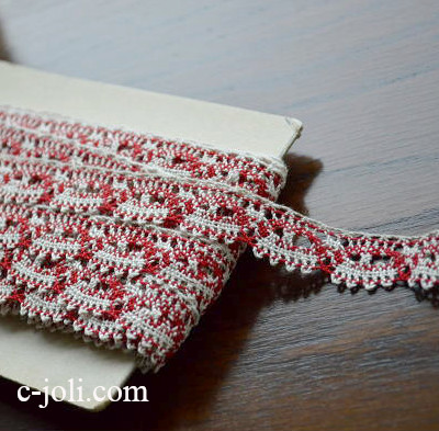 【日本発送】L1269　フランスアンティークレース2m単位　コットンテープレース　レッド