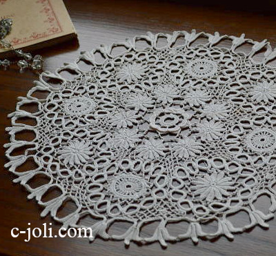 【日本発送】L1334　フランスアンティークレースマット　コットンニードルポイントレース