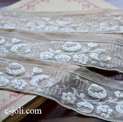 【日本発送】L1379　フランスアンティークレース　コットンテープレース 1m36　ベージュ