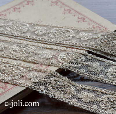 【日本発送】L1447　フランスアンティークレース/テープレース　コットンレース 1m60