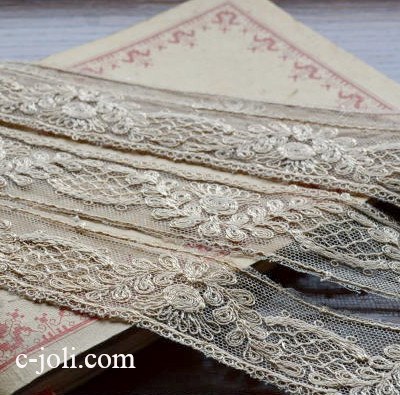 【日本発送】L1451　フランスアンティークレース/テープレース　コットンレース 1m70