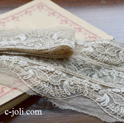 【日本発送】L1454　フランスアンティークレース/テープレース　幅広コットンレース 1m50