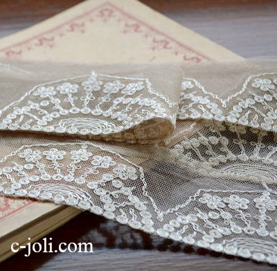 【日本発送】L1455　フランスアンティークレース/テープレース　幅広コットンレース 1m50
