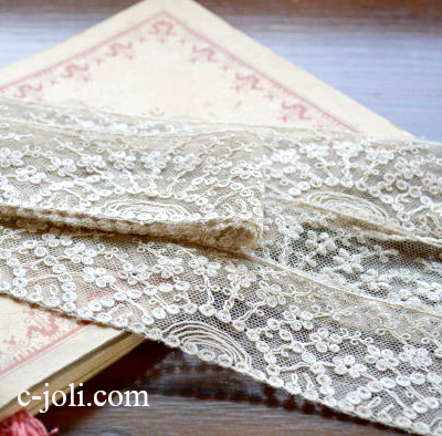 【日本発送】L1457　フランスアンティークレース/テープレース　幅広コットンレース 1m