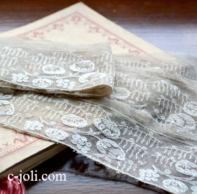 【日本発送】L1458　フランスアンティークレース/テープレース　幅広コットンレース 1m10