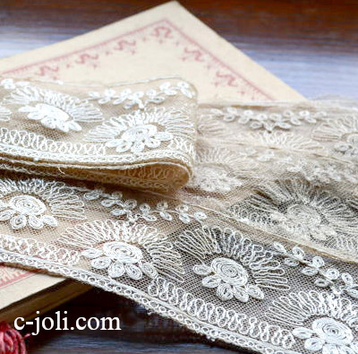 【日本発送】L1459　フランスアンティークレース/テープレース　幅広コットンレース 1m