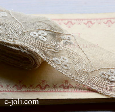 【日本発送】L1559　フランスアンティークレース/テープレース　コットンチュールレース 2m単位