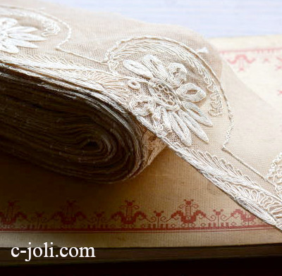 【日本発送】L1561　フランスアンティークレース/テープレース　コットンチュールレース 2m単位