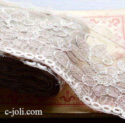【日本発送】L1564　フランスアンティークレース/テープレース　コットンチュールレース 2m単位