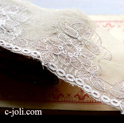 【日本発送】L1565　フランスアンティークレース/テープレース　コットンチュールレース 2m単位