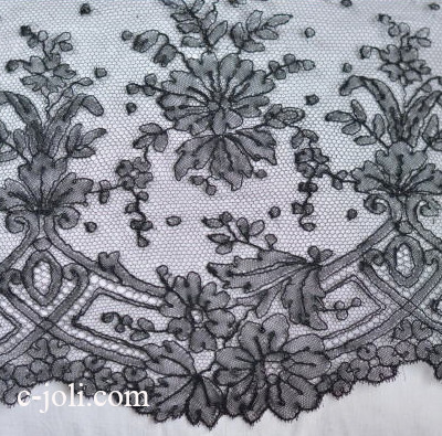 【日本発送】L1577　フランスアンティークリネンレース/テープレース　幅広ブラックレース/黒レース 1m