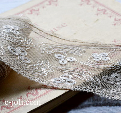 【日本発送】L1592　フランスアンティークレース/テープレース　コットンチュールレース 1m50単位