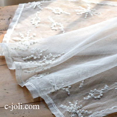 【日本発送】L1601　フランスアンティークレースベール　リネンチュールレース 60x70cm