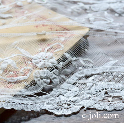 【日本発送】L1617　フランスアンティークレース/テープレース　19世紀リネンレースボーダー 1m45