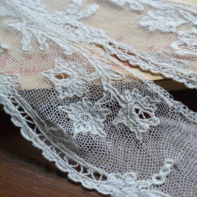 L1642　19世紀フランスアンティークリネンレースボーダー/テープレース 85cm