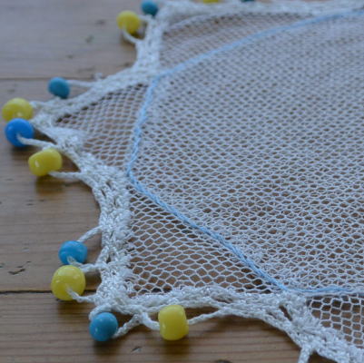 【日本発送】L1666　イギリスアンティークレースジャグカバー　リネンレース＆ガラスビーズ