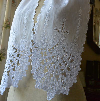 L1691　フランスアンティークリネンストール　麻ローン＆コーネリー刺繍ストール 1m74