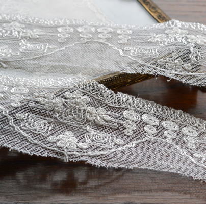 【日本発送】L1860　フランスアンティークレースボーダー/テープレース　コットンチュールレース 2m10
