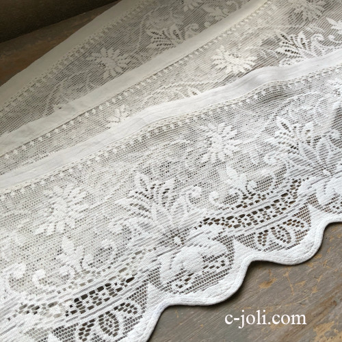 【日本発送】L1901　フランスアンティークレースエッジ/シェルフランナー/バランス 2m40　マシーンレース