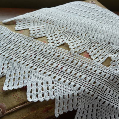 【日本発送】L1916　イギリスアンティークレースボーダー/テープレース　コットンクロシェレース 2m07