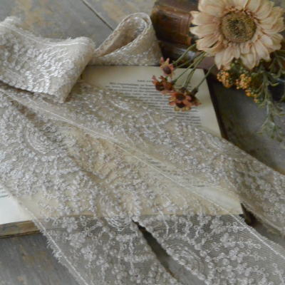 【日本発送】L1968　フランスアンティークレース/テープレース/ボーダーレース　Calaisチュールレース 4m15