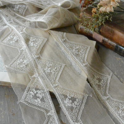 【日本発送】L1972　フランスアンティークレース/テープレース/ボーダーレース　Calaisチュールレース 3m35