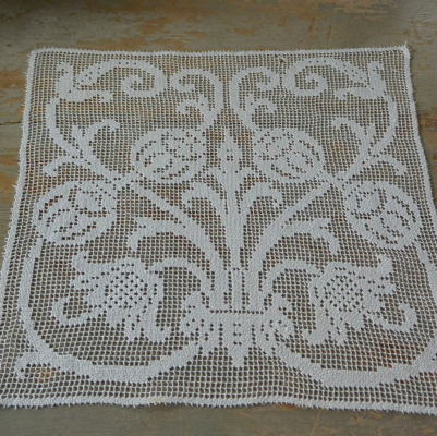 L2017 フランスアンティークレースクロス ハンドワークフィレレースクロス