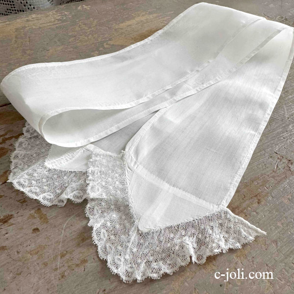 【日本発送】L2054　フランスアンティークストール/ラペット　コットン＆レースストール 1m20