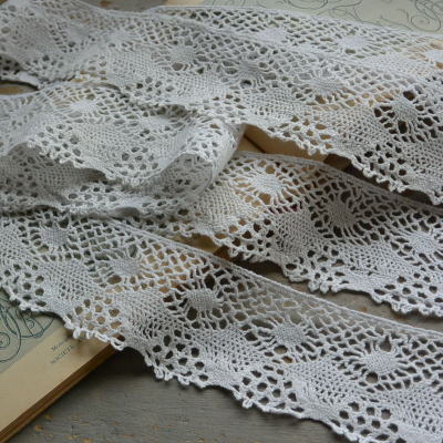 【日本発送】L2080　イギリスアンティークレースボーダー/テープレース　コットンボビンレース 2本