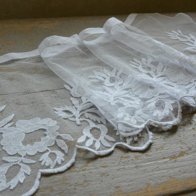 L2144　フランスアンティークシェルフランナー/レースエッジ/ロングレース 19世紀リネンチュールレース 1m73