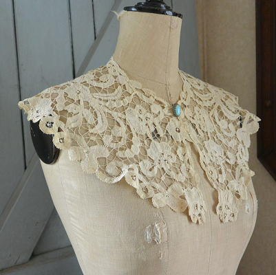 L2154  フランスアンティークレースつけ襟/レース衿　リネンボビンレース