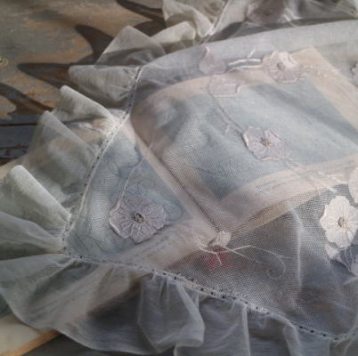 【日本発送】L2194　フランスアンティークレースクロス　コットンチュールレース 65x51cm