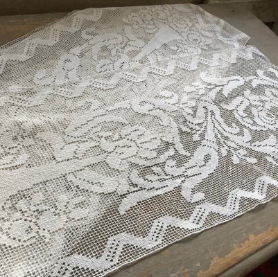 【日本発送】L2199　フランスアンティークレースボーダー　ハンドワークリネンフィレレース 1m20