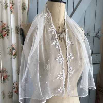 【日本発送】L2240　フランスアンティークレースストール/レースショール　リネンチュールレース 100cm