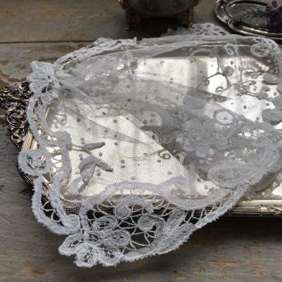 L2283 フランスアンティークレースパーツ　1900年リネンチュールレース＆ボビンレース