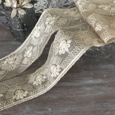 【日本発送】L2346　フランスアンティークレーストリム/テープレース/ボーダーレース　Calaisチュール刺繍レース 3m50