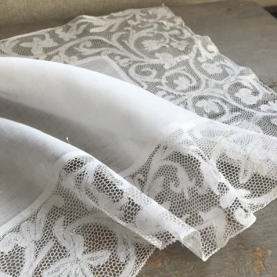L2378　フランスアンティークレースクロス　ハンドワークリネンボビンレースクロス 66x41cm