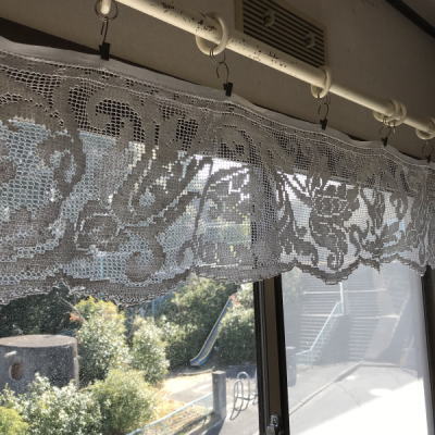 【日本発送】L2398 フランスアンティークレースクロス/幅広レース/シェルフランナー　リネンフィレレース 1m75