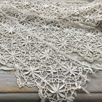 L2409 フランスアンティークレーストリム/テープレース/ボーダーレース枠　リネンボビンレース 3m77