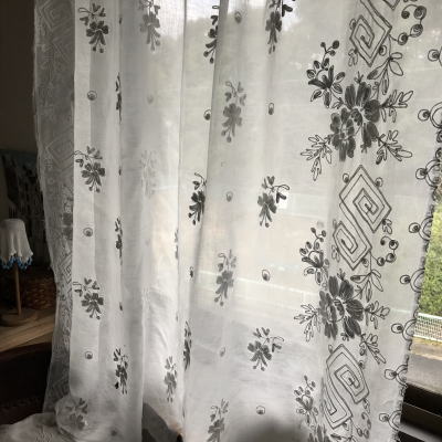 L2420 フランスアンティーク刺繍クロス　コーネリー刺繍リネンクロス 120x118cm