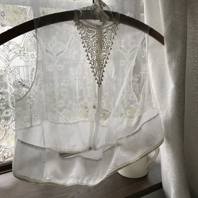 L1815 イギリスアンティークレースつけ襟/レースフロント コットン