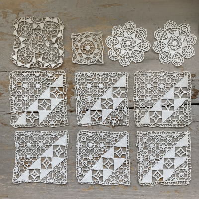 L2445 フランスアンティークレースパーツ　ハンドワークリネンニードルポイントレース10枚