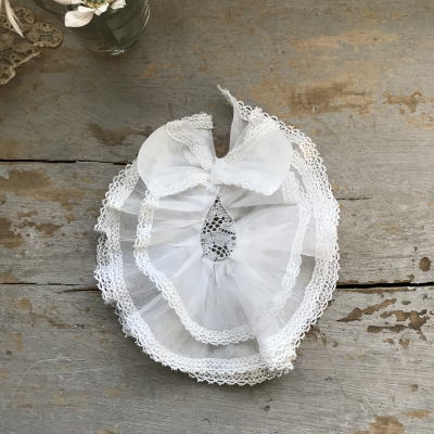 L2462 フランスアンティークレースつけ襟/レースジャボ（胸元飾り）　ボビンレース＆リネンオーガンジー