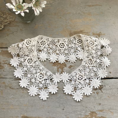 L2473 フランスアンティークレースつけ襟/レース衿　リネンクロシェレース　ベージュ