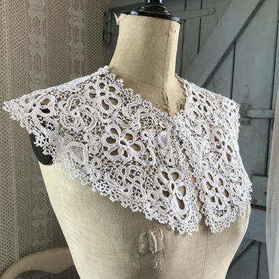 L2480 フランスアンティークレースつけ襟/レース衿　リネンクロシェレース