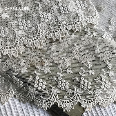 【パリ発送】L2489 フランスアンティークレーストリム/テープレース/ボーダーレース　19世紀リネンチュールレース  1m14