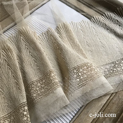 【パリ発送】L2494 フランスアンティークレーストリム/テープレース/ボーダーレース　幅広リネンチュールレース 1m90