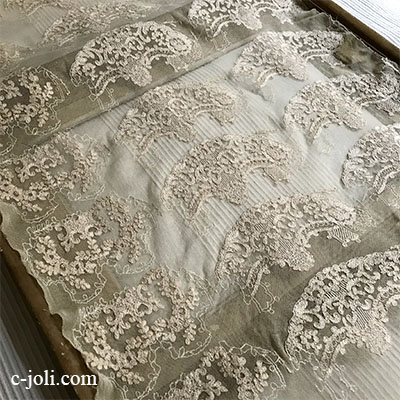 L2498 フランスアンティークレーストリム/テープレース/ボーダーレース　幅広リネンチュールレース 54x100cm
