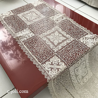 【日本発送】L2506 フランスアンティークレースマット/テーブルランナー　リネンフィレレース＆ニードルレース＆ボビンレース 186x60cm