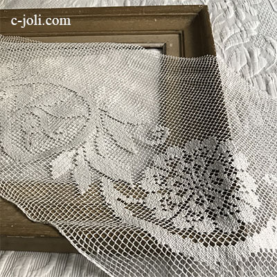 【パリ発送】L2527 フランスアンティークレースパーツ/レースはぎれ　ハンドワークリネンフィレレース 35x102cm